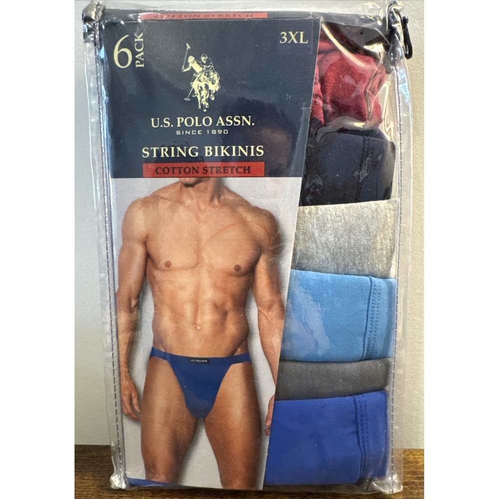 New Men's US‎ Polo Assn 6 Pack String Bikinis Cotton Stretch Underwear 3XL 48-50